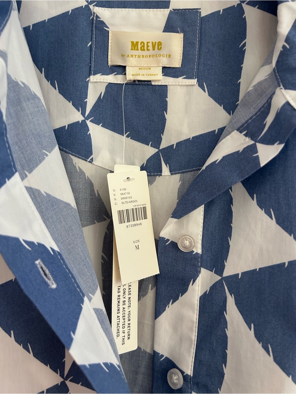 Maeve Bettina Shirtdress Blue and White Geometric NWT - Picture 8 of 12